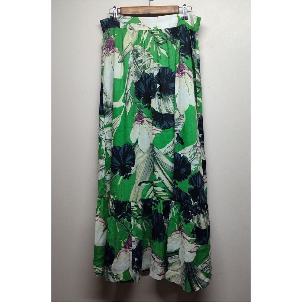 Ann Taylor Maxi Skirt Women 10T Green Botanical Resortwear Tropical Vacation